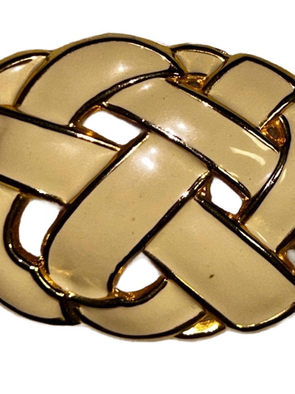 Day Lor ~ Vintage ~ Cream Office White Gold Large Heavy Enamel Belt Buckle